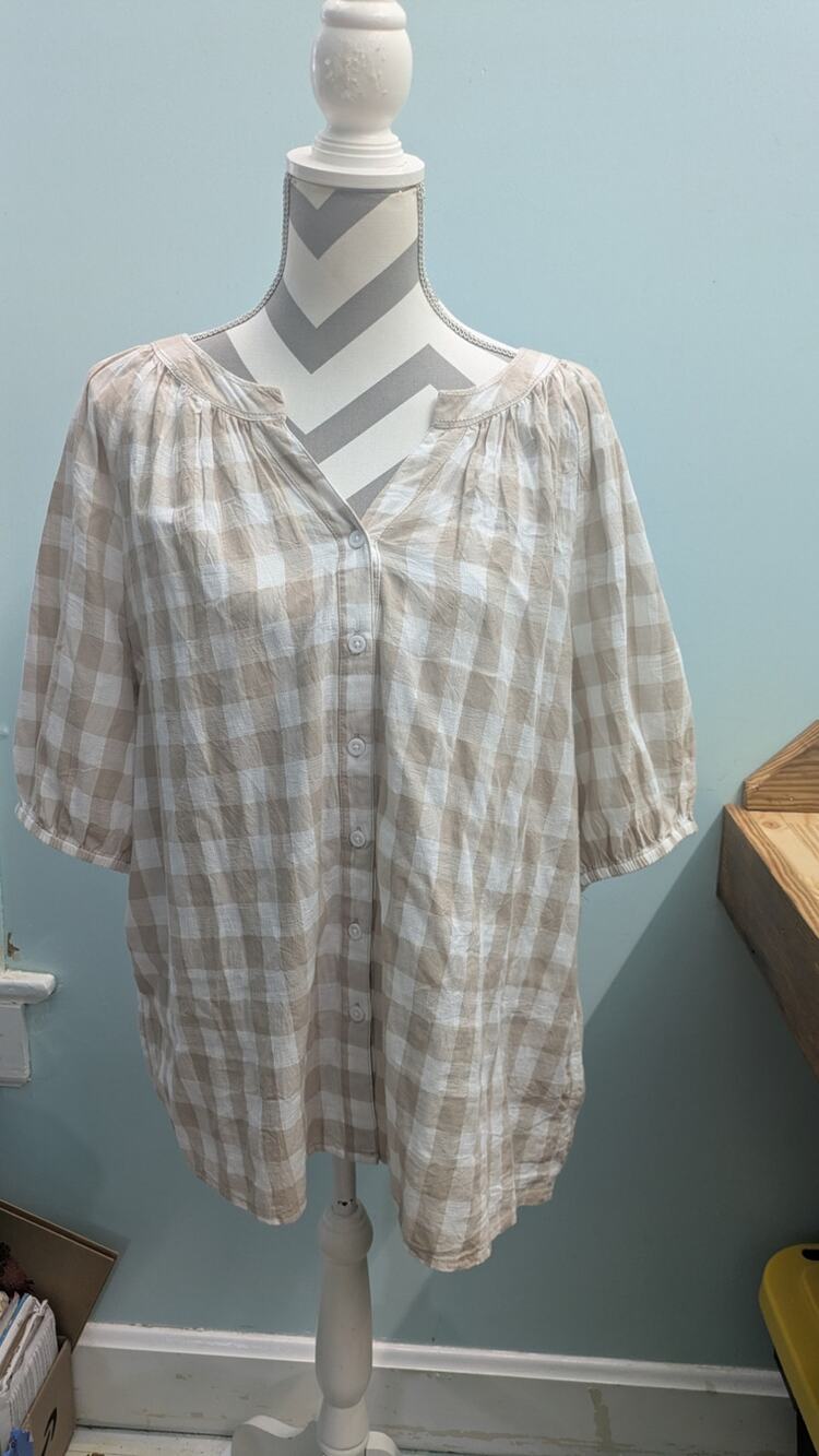 Beach Lunch Lounge Plaid button down Top Womens XL 100% cotton
